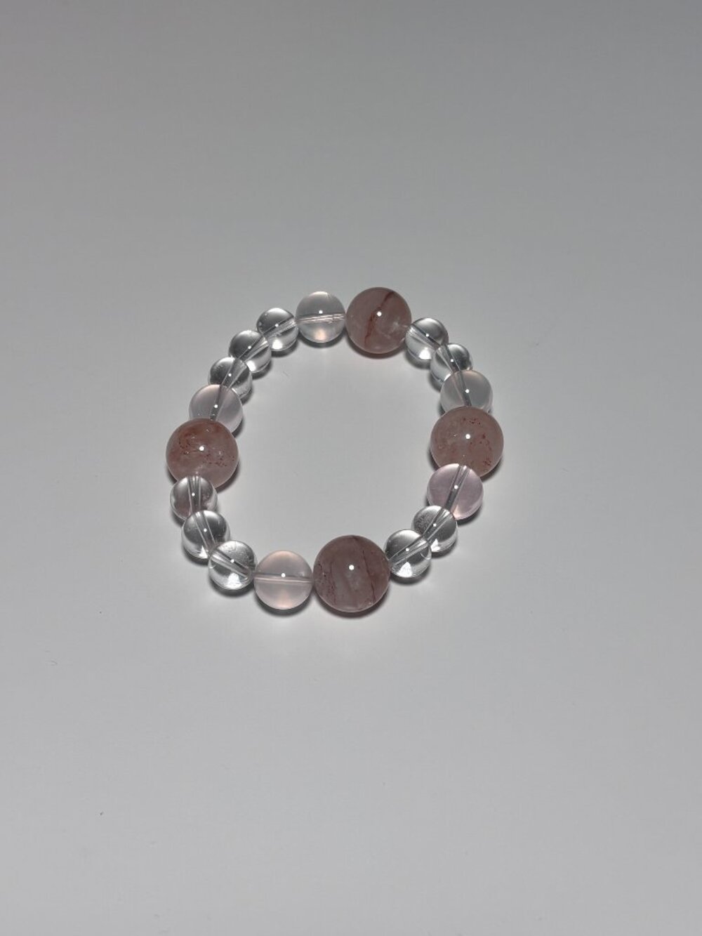 Brand New Rose Pink Quartz and Clear Quartz Beaded Crystal Bracelet